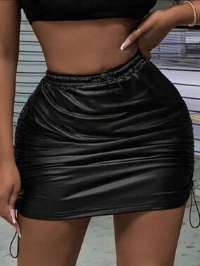 SHEIN Black Drawstring Ruched High-Waist Mini Skirt
